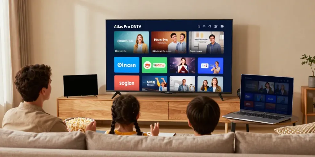 Téléchargez l'application Atlas Pro sur votre TV et profitez d'une soirée cinéma en famille.